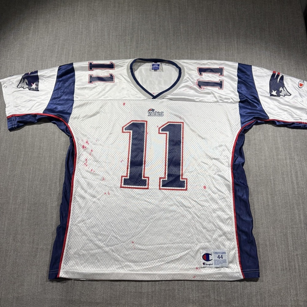 Vintage New England Patriots Jersey Mens Large White NFL Bledsoe 11 Champion 90s